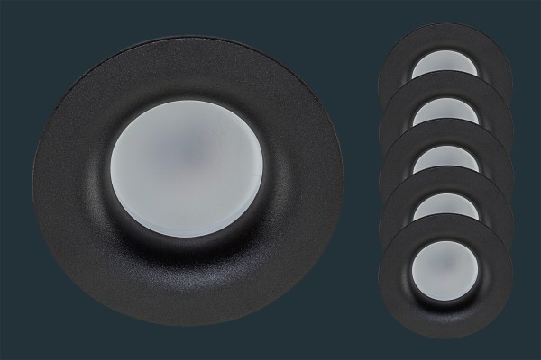 5er Set LED Einbaustrahler CURVED, rund, schwarz