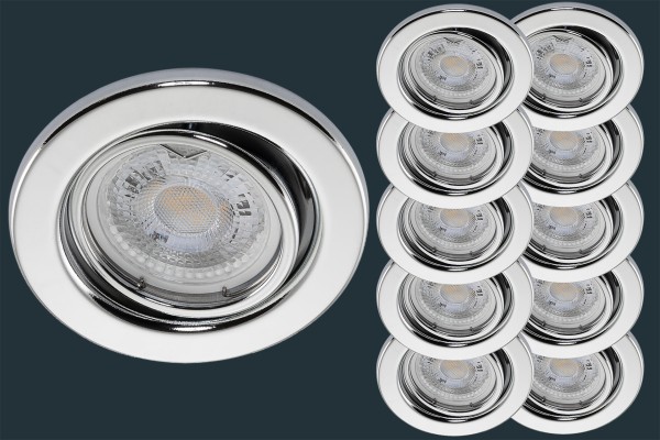 10er Set LED Einbaustrahler 5 Watt, chrom