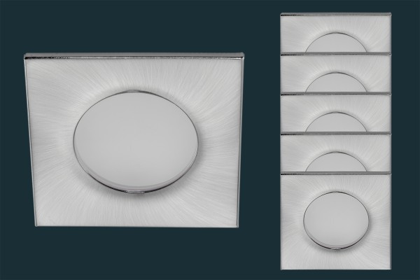 5er Set LED Einbaustrahler FLOOD IP44, eckig, matt-chrom