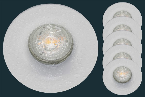 5er Set LED Einbaustrahler CURVED BASE, IP44, rund, weiß