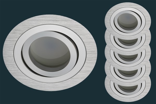 5er LED Einbaustrahler Set Solid Alu, FLAT DIM 120, rund