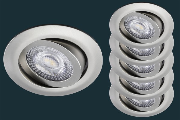 5er Set LED Einbaustrahler flach TRI DIM Click, 5W, matt-chrom