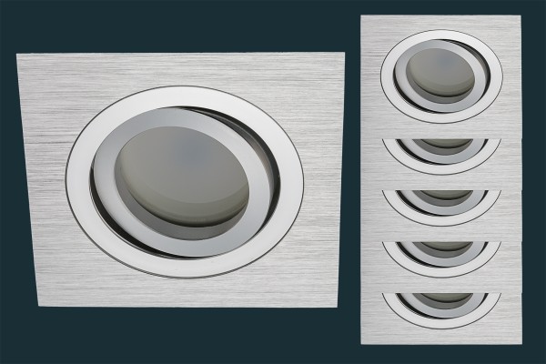 5er LED Einbaustrahler Set Solid Alu, FLAT DIM 120, eckig