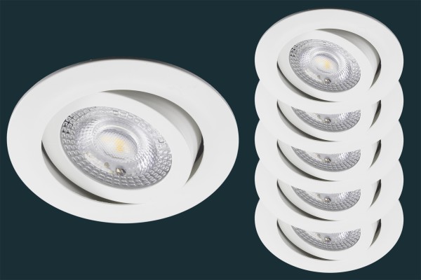 5er Set LED Einbaustrahler flach TRI DIM Click, 5W, weiß