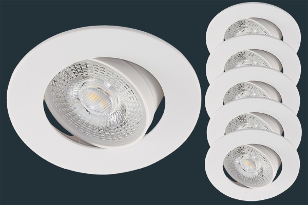 5er Set LED Einbaustrahler SPOT 5W, weiß
