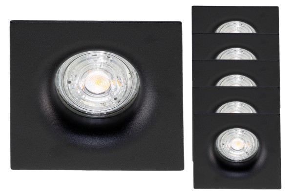 5er Set LED Einbaustrahler CURVED BASE, eckig, schwarz