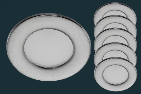 5er Set LED Einbaustrahler FLOOD IP44, rund, matt-chrom