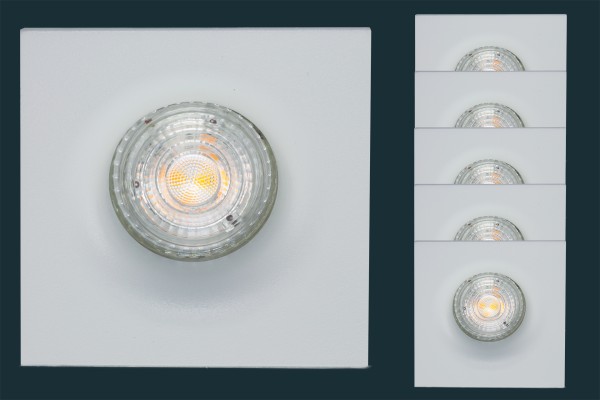 5er Set LED Einbaustrahler CURVED BASE, eckig, weiß