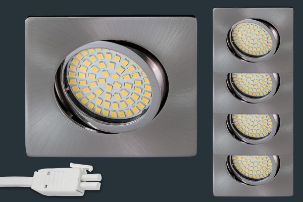 4er Set Ultra Flach LED Einbaustrahler 230V, eckig, matt chrom