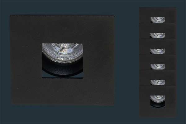 6er Set LED Einbaustrahler SQUARE, eckig, schwarz