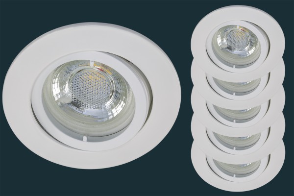 5er Set LED Einbaustrahler flach FLAT DIM 38, weiß
