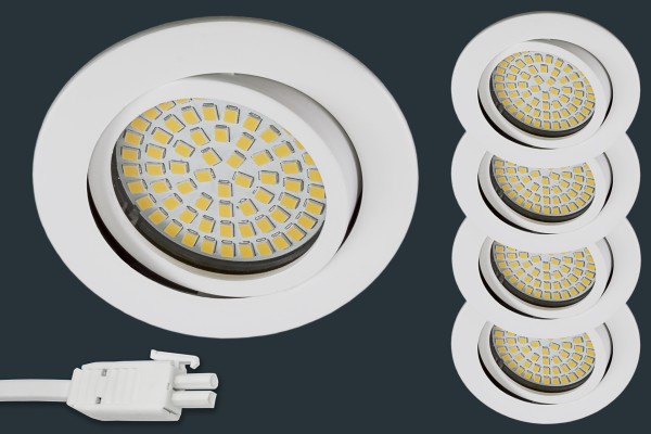 4er Set Ultra Flach LED Einbaustrahler 230V, rund, weiß