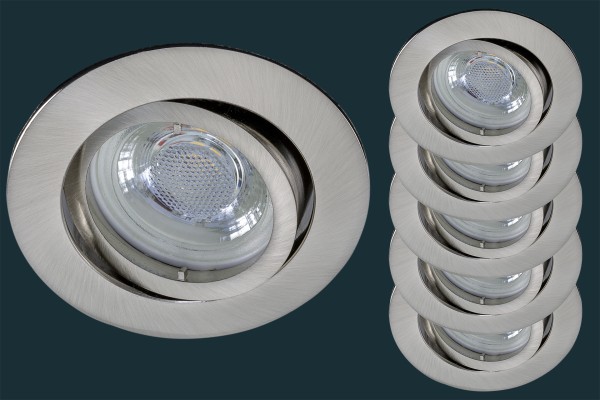 5er Set LED Einbaustrahler flach FLAT DIM 38, matt-chrom