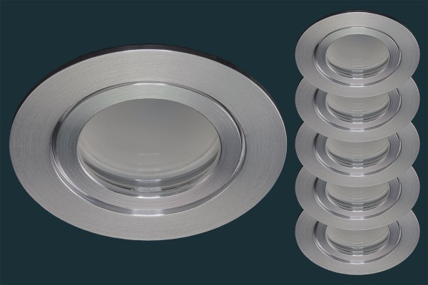 5er Set LED Einbaustrahler FLAT DIM IP44 120, aluminium