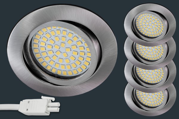 4er Set Ultra Flach LED Einbaustrahler 230V, rund, matt chrom