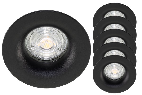 5er Set LED Einbaustrahler CURVED BASE, IP44, rund, schwarz