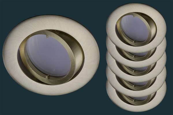 5er Set LED Einbaustrahler flach FLAT DIM 120, matt gold / messing