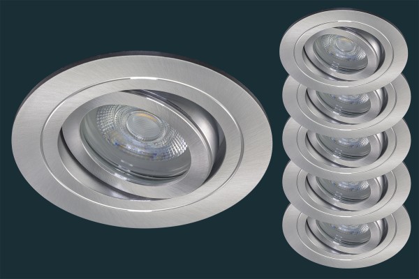5er Set LED Einbaustrahler SOLID ALU ADV IP44, schwenkbar, aluminium