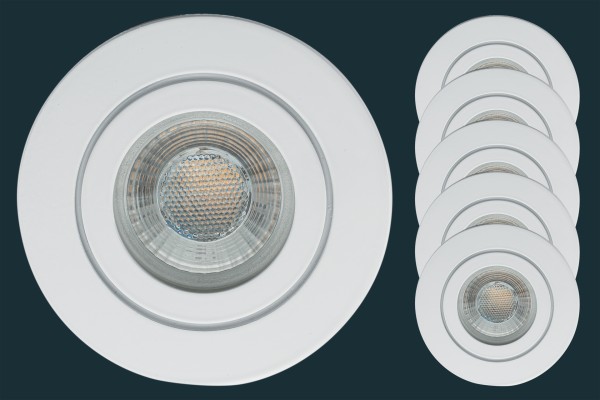 5er Set LED Einbaustrahler flach FLAT DIM IP44 38, weiß